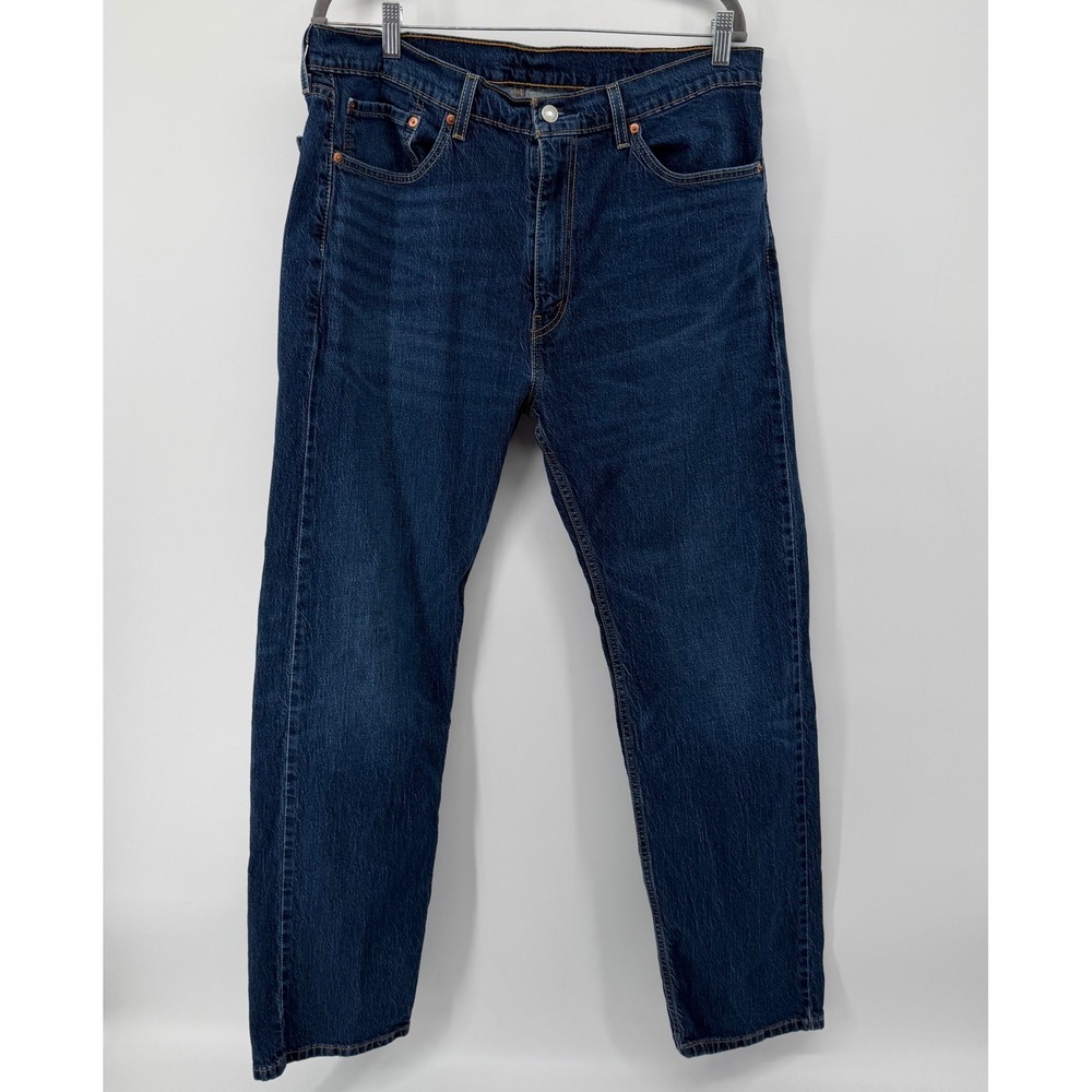 Levis Jeans Mens 38x32 Blue 505 Regular Fit Straight Leg Dark Wash Classic Denim - Picture 2 of 8